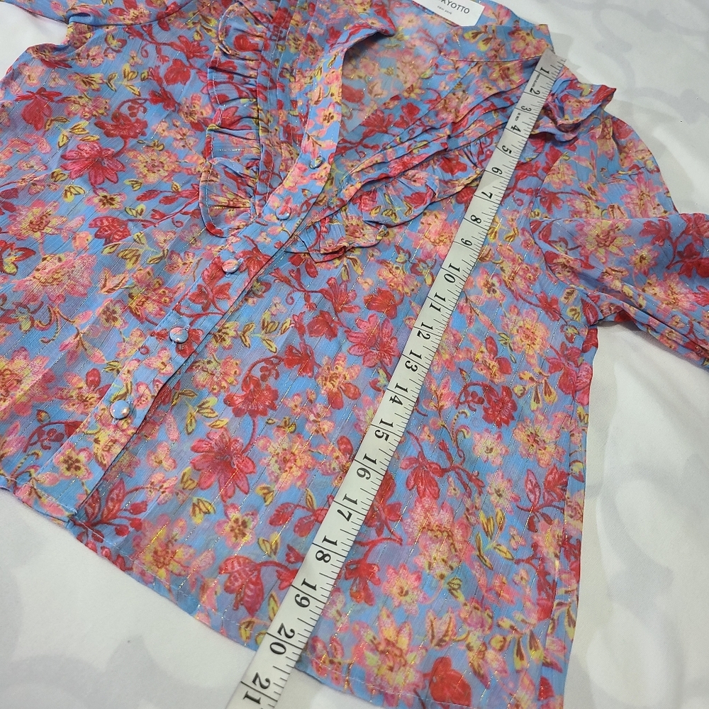 PINKYOTTO Flowered Ruffle Button Down Blouse Size Med - Picture 9 of 10